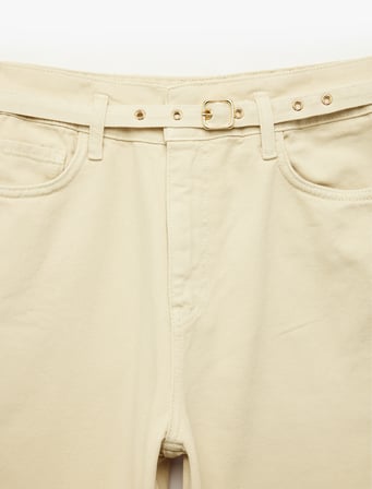 Pamuklu Yüksek Bel Kemerli Geniş Paça Pantolon - Wide Leg Jeans