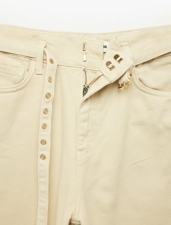 Pamuklu Yüksek Bel Kemerli Geniş Paça Pantolon - Wide Leg Jeans