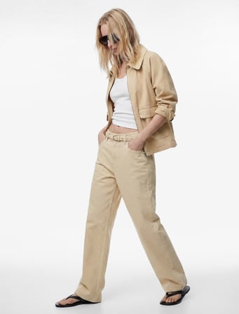 Pamuklu Yüksek Bel Kemerli Geniş Paça Pantolon - Wide Leg Jeans