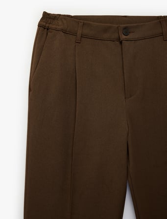 Regular Fit Cepli Viskon Karışımlı Pileli Kumaş Pantolon
