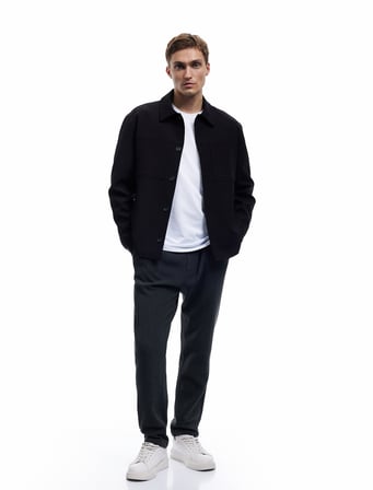 Pileli Dokulu Cepli Slim Fit Pantolon