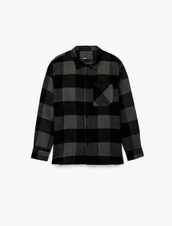 Regular Fit Klasik Yaka Uzun Kollu Cepli Ekoseli Oduncu Gömlek