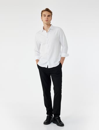 Slim Fit Yarım İtalyan Yaka Uzun Kollu Gömlek