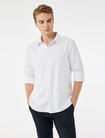Regular Fit Klasik Yaka Düğmeli Oxford Uzun Kollu Gömlek