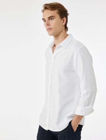 Pamuklu Uzun Kollu Klasik Yaka Slim Fit Gömlek