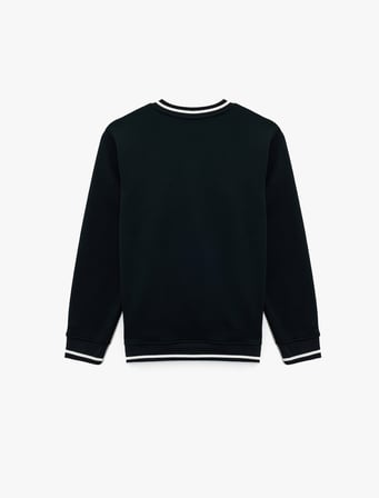 Regular Fit Üç İplik Şardonlu Biyeli İşlemeli V Yaka Uzun Kollu Sweatshirt
