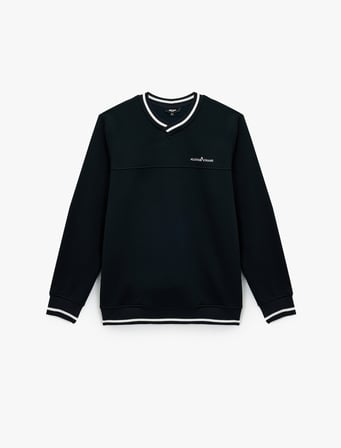 Regular Fit Üç İplik Şardonlu Biyeli İşlemeli V Yaka Uzun Kollu Sweatshirt