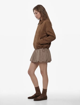 Slim Fit Yanları Bağlamalı Pötikareli Mini Balon Etek