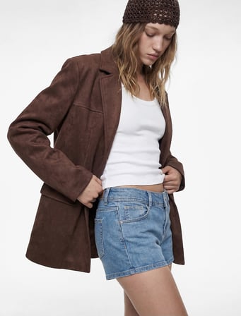 Standart Bel Düğmeli Cepli Ekstra Mini Denim Şort