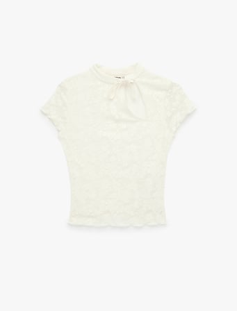 Dantel Detaylı Bağlamalı Yaka Kısa Kollu Slim Fit Qipao Üst