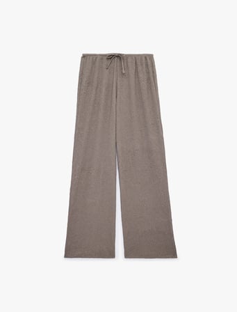 Beli Bağcıklı Düz Paça Dokulu Bürümcük Pantolon