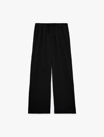 Beli Bağcıklı Düz Paça Dokulu Bürümcük Pantolon