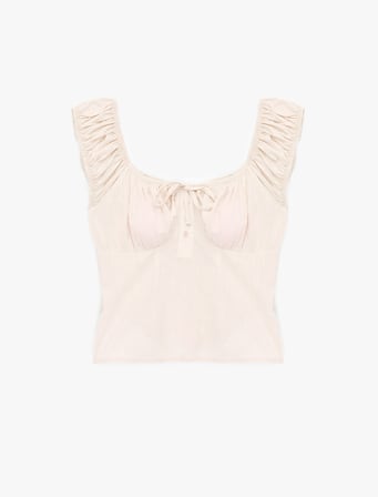 Pamuklu Slim Fit Kısa Balon Kol Bağlamalı Crop Bluz