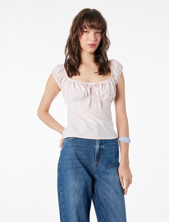 Pamuklu Slim Fit Kısa Balon Kol Bağlamalı Crop Bluz