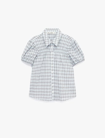 Gofre Kumaş Düğmeli Kısa Kollu Klasik Yaka Slim Fit Kareli Gömlek