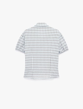 Gofre Kumaş Düğmeli Kısa Kollu Klasik Yaka Slim Fit Kareli Gömlek