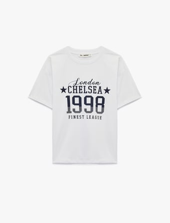 Slim Fit Kısa Kollu Bisiklet Yaka Kolej Baskılı Tişört