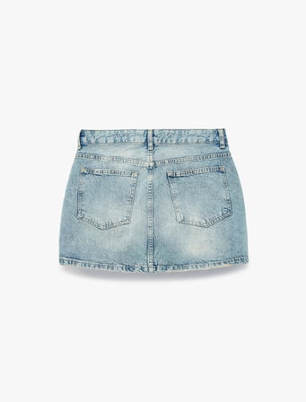 Pamuklu Cepli Düğmeli Asimetrik Mini Denim Etek