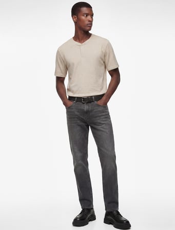 Keten Karışımlı Regular Fit Düğmeli Henley Yaka Kısa Kollu Tişört