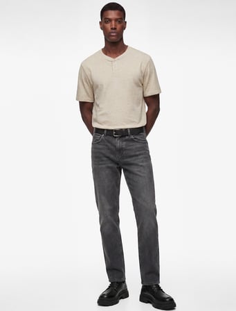 Keten Karışımlı Regular Fit Düğmeli Henley Yaka Kısa Kollu Tişört