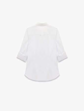 Pamuklu Slim Fit Kolları Katlama Detaylı İşlemeli Uzun Kollu Poplin Gömlek