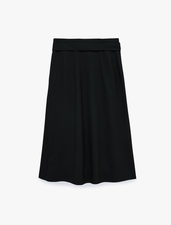Pileli Kemerli Midi Etek