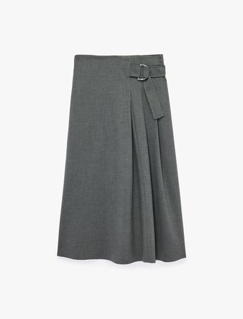 Pileli Kemerli Midi Etek