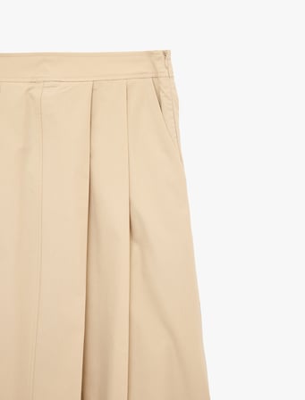 Pamuklu Kloş Kesim Pileli Cepli Midi Poplin Etek