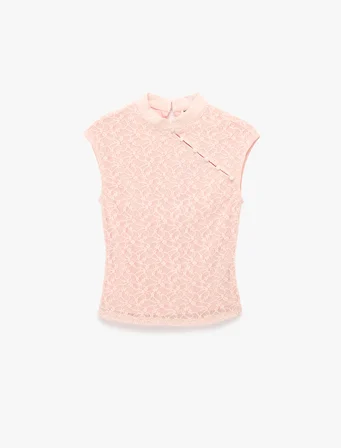 Slim Fit Kolsuz Dik Qipao Yaka Dantel Bluz