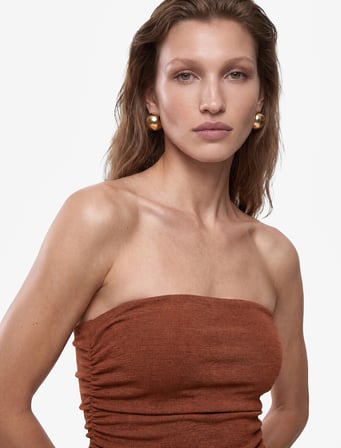 Slim Fit Drapeli Kat Kat Fırfırlı Straplez Mini Elbise