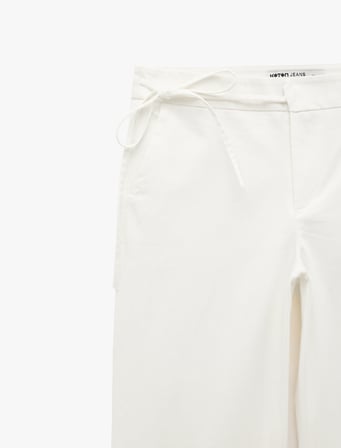 Pamuklu Bağlama Detaylı Uzun Düz Paça Düşük Bel Pantolon - Longer Straight Jeans