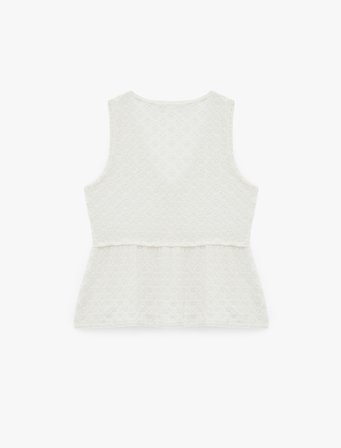 Slim Fit Kolsuz V Yaka Düğmeli Dökümlü Peplum Kesim Dantel Bluz