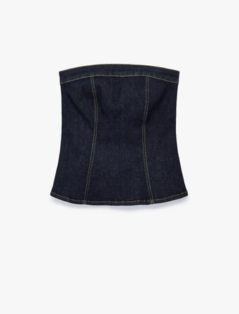 Pamuklu Fermuarlı Slim Fit Straplez Kolsuz Denim Bluz
