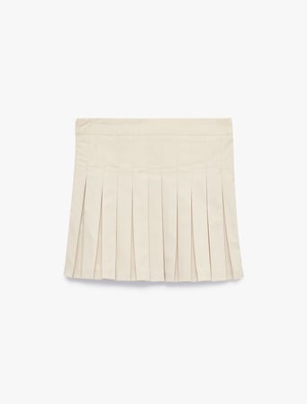 Pileli Pamuklu Poplin Mini Etek