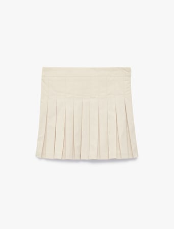 Pileli Pamuklu Poplin Mini Etek