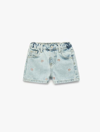 Fiyonk İşlemeli Cepli Pamuklu Denim Şort