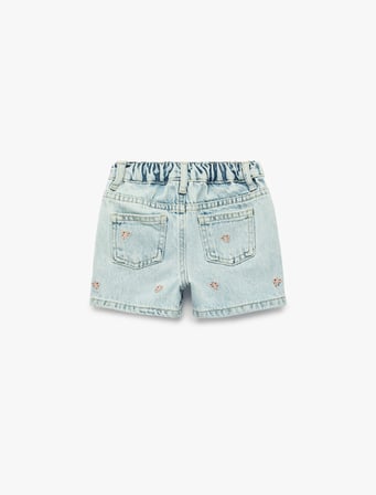 Fiyonk İşlemeli Cepli Pamuklu Denim Şort