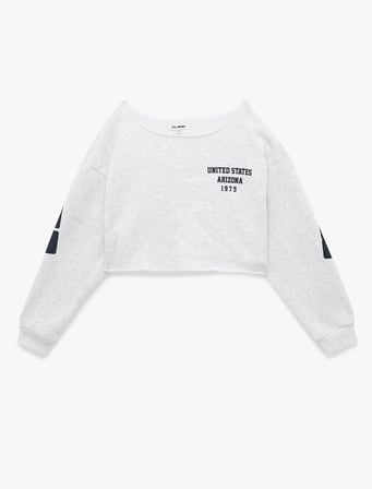 Rahat Kalıp Üç İplik Şardonlu Kayık Yaka Uzun Kollu Baskılı Crop Sweatshirt