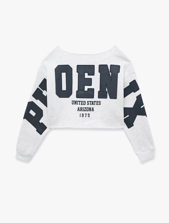 Rahat Kalıp Üç İplik Şardonlu Kayık Yaka Uzun Kollu Baskılı Crop Sweatshirt