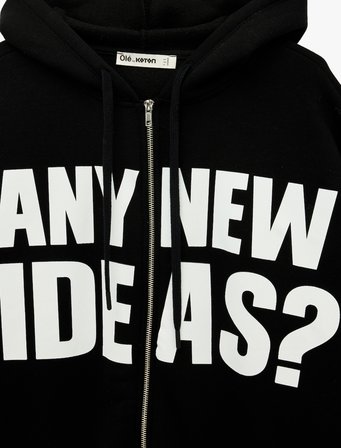 Üç İplik Şardonlu Uzun Kollu Kapüşonlu Baskılı Fermuarlı Sweatshirt
