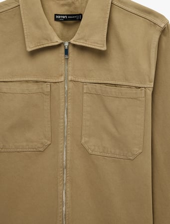 Regular Fit Uzun Kollu Cepli Klasik Yaka Gabardin Fermuarlı Gömlek