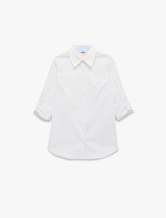 Pamuklu Slim Fit Kolları Katlama Detaylı Uzun Kollu Poplin Gömlek
