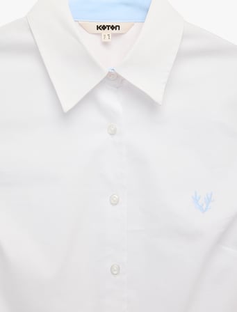 Pamuklu Slim Fit Kolları Katlama Detaylı Uzun Kollu Poplin Gömlek