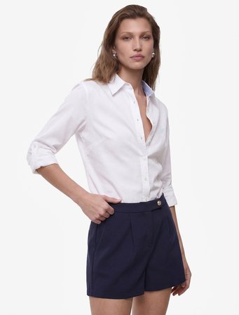 Pamuklu Slim Fit Kolları Katlama Detaylı Uzun Kollu Poplin Gömlek