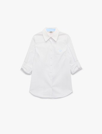 Pamuklu Slim Fit Kolları Katlama Detaylı Uzun Kollu Poplin Gömlek