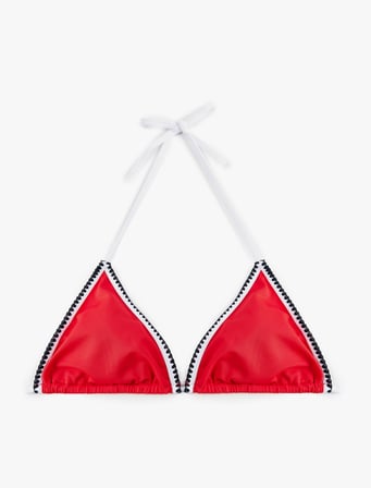 Renk Kontrastlı Kroşe Detaylı Üçgen Bikini Üstü