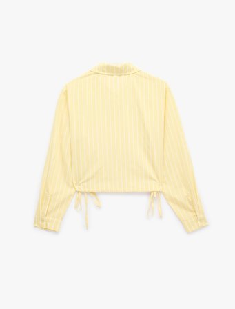 Koton X Sibil Çetinkaya - Uzun Kollu Büzgü Detaylı Çizgili Crop Gömlek