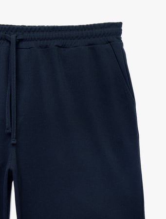 Straight Fit Cepli Pike Kumaş Bermuda Beli Bağcıklı Spor Şort