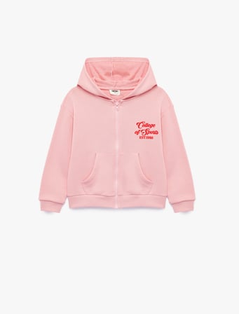 Cep Detaylı Uzun Kollu Baskılı Oversize Kapşonlu Fermuarlı Sweatshirt