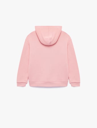 Cep Detaylı Uzun Kollu Baskılı Oversize Kapşonlu Fermuarlı Sweatshirt